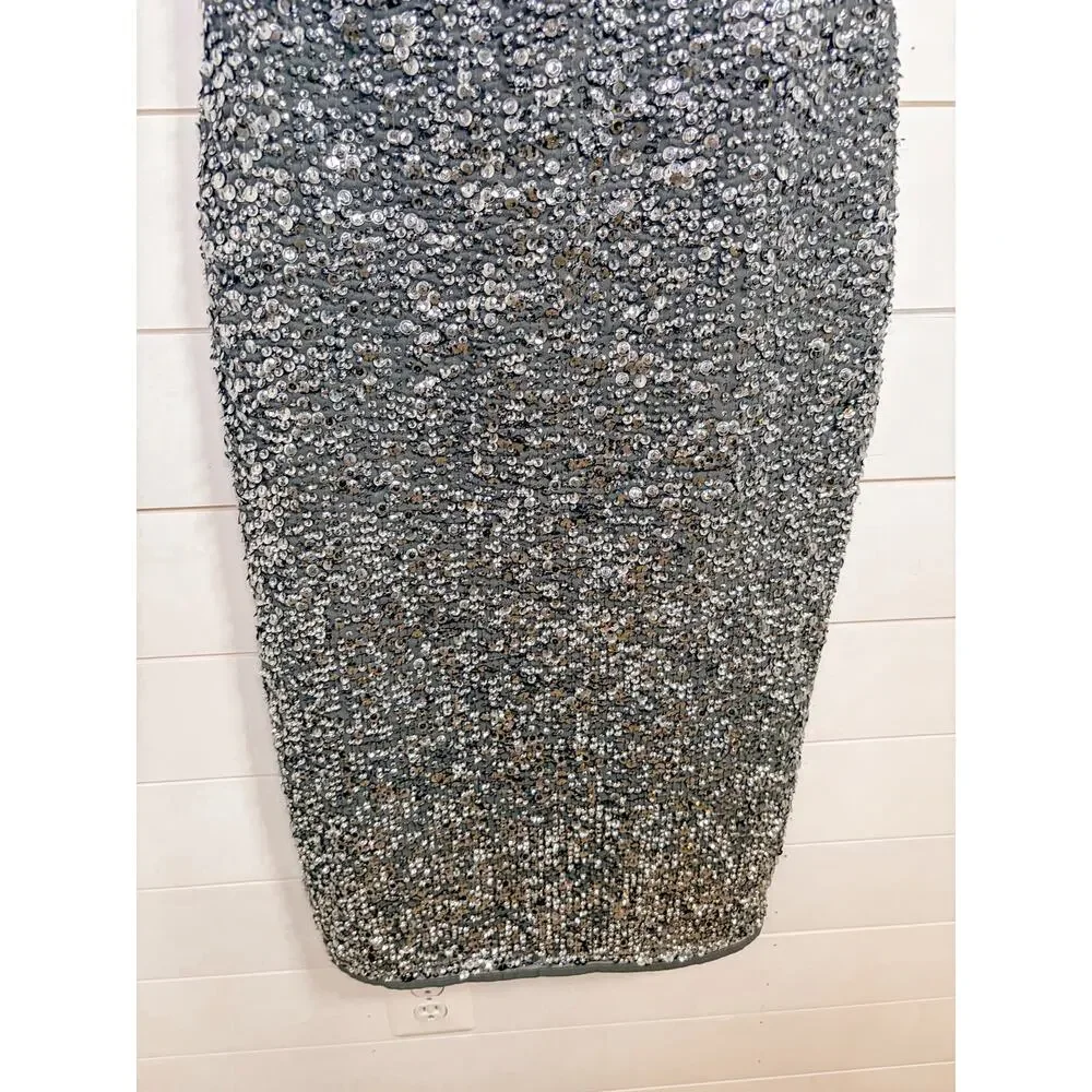 NEW with Tags Mac Duggal Platinum 10766 Sequin Midi Dress, Size 4, MSRP $498